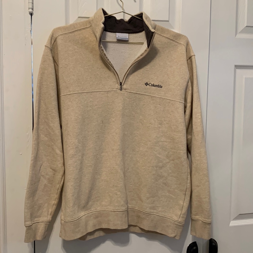 Mens Columbia fleece half zip sweater, oatmeal size M